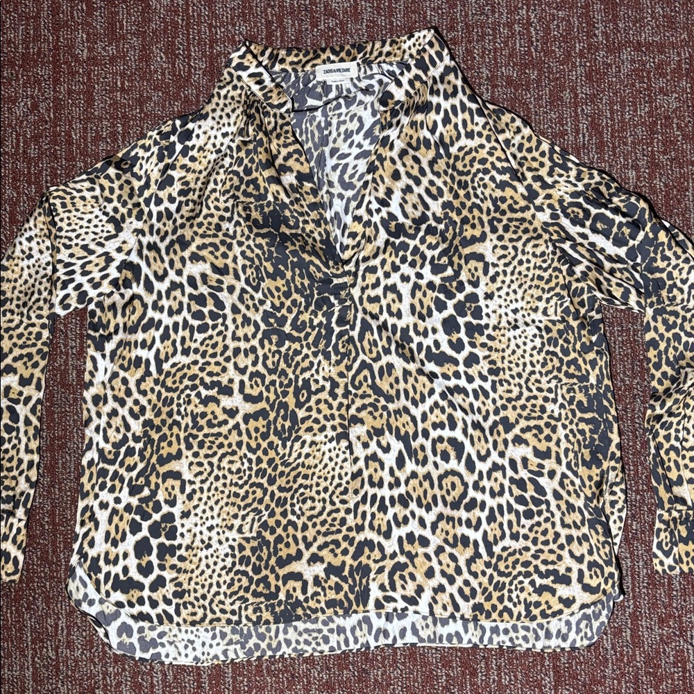 Zadig & Voltaire blouse cheetah leopard print luxury v neck collared shirt